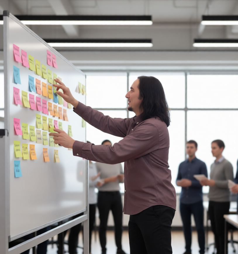 Elo Hernandez realizando un ejercicio de card sorting