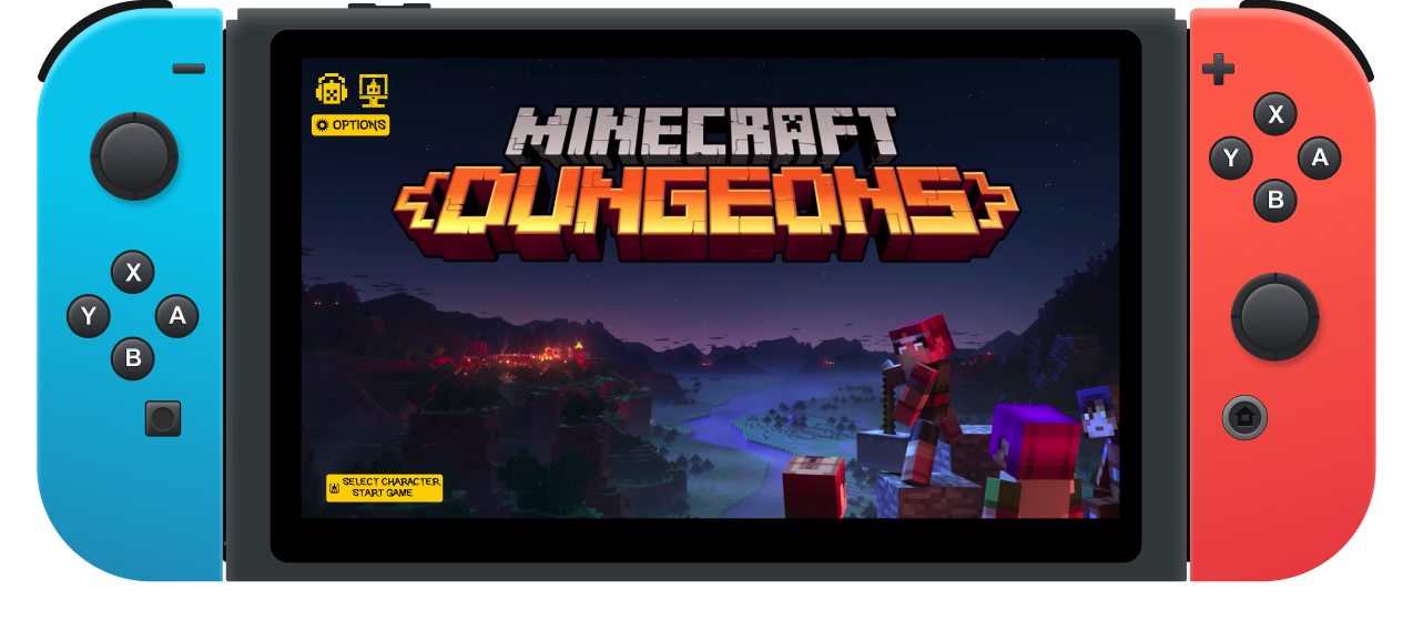 Minecraft Dungeons load screen nintendo switch mockup