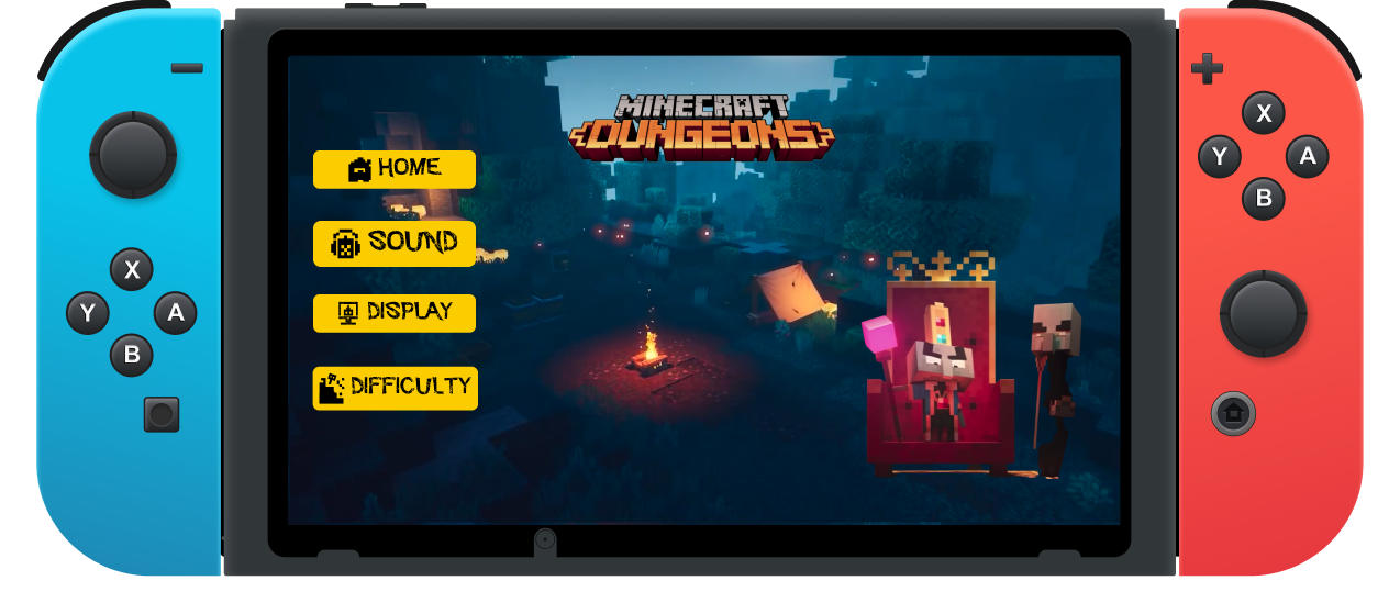 Minecraft Dungeons options screen Nintendo switch mockup