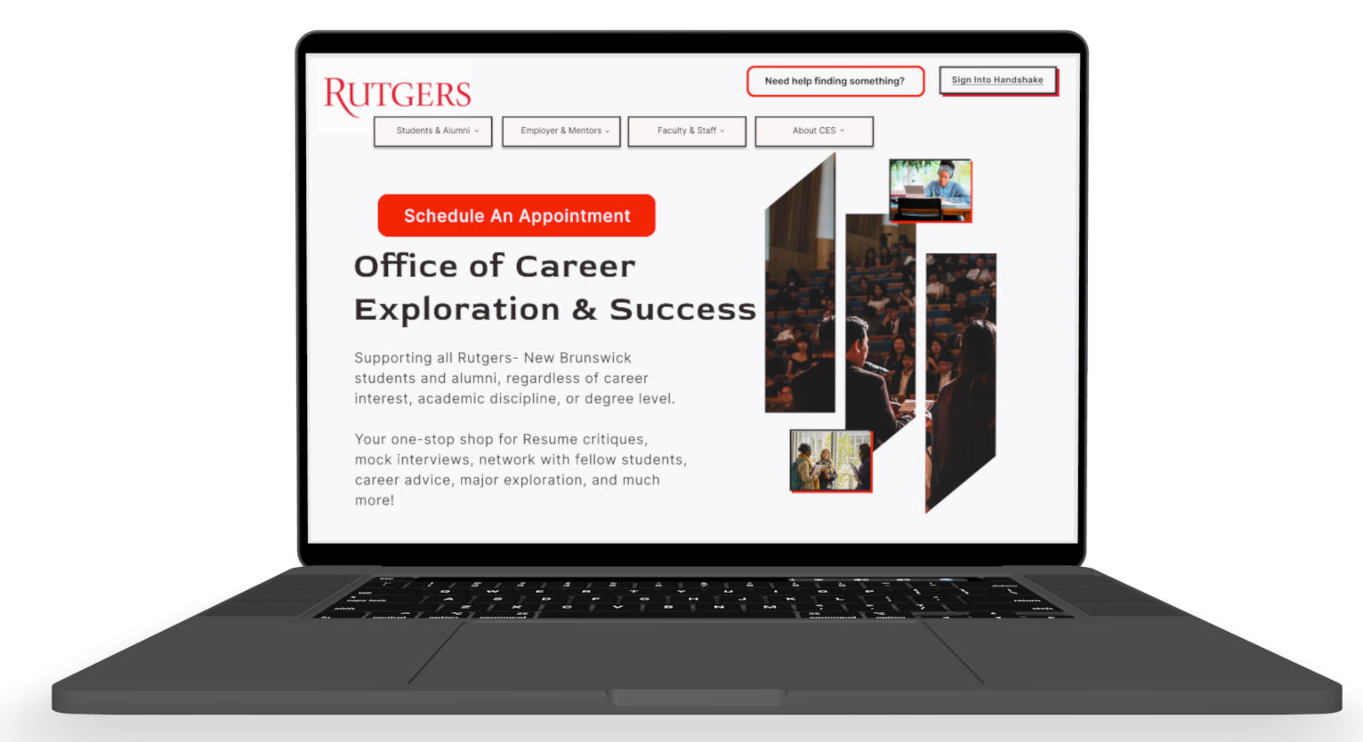 Image of Rutgers website mockup on a macbook